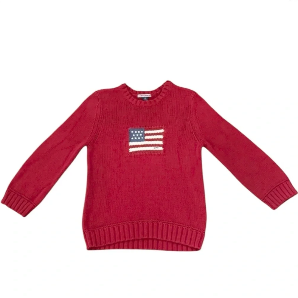 Vintage Polo Jeans Co. Ralph‎ Lauren American Flag USA Crewneck Red Knit Sweater - Picture 3 of 10